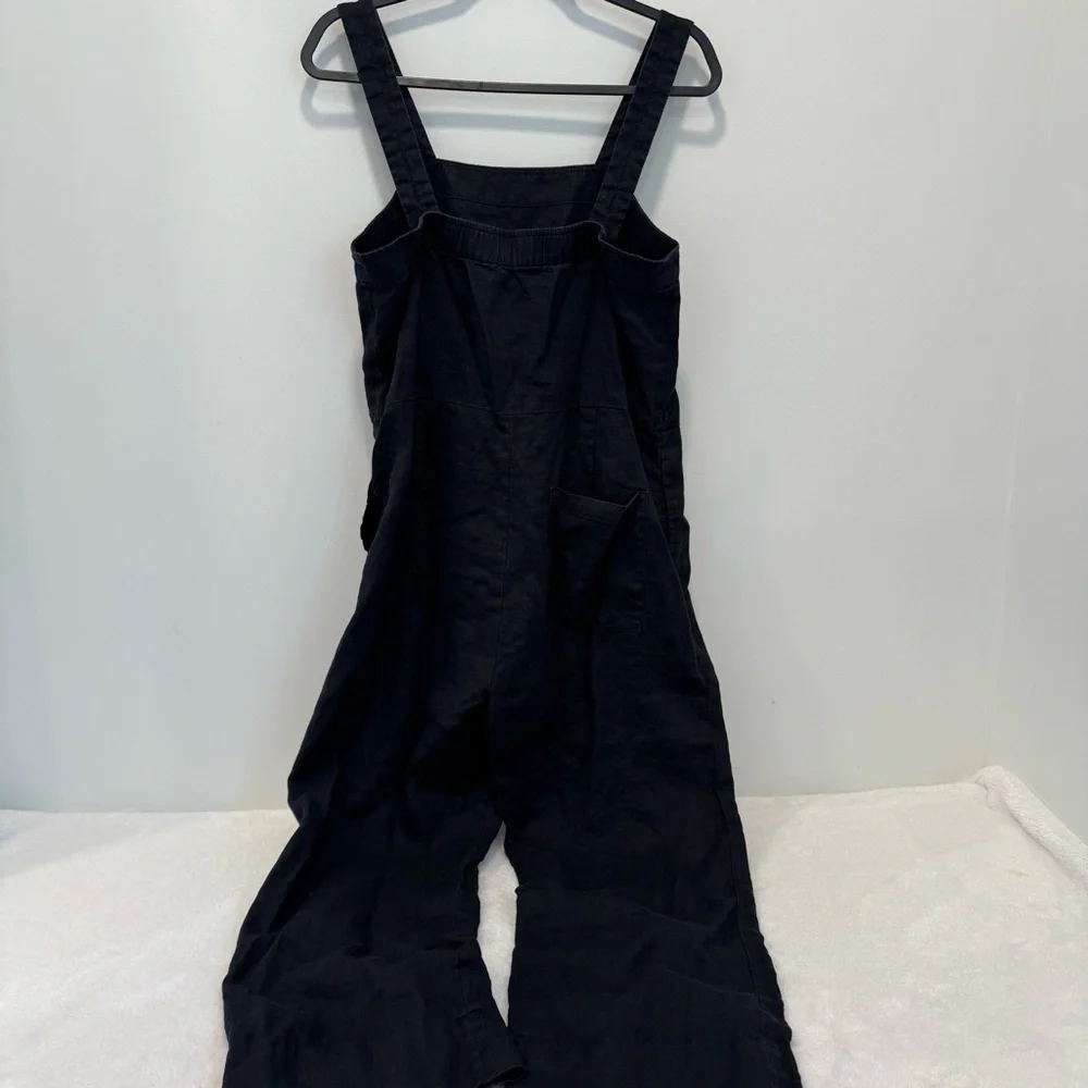 Everlane Womens 100% Linen Square-Neck Jumpsuit in Black Pockets Straps Size 4
